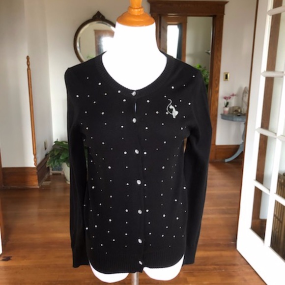 Baby Phat Sweaters - Baby Phat Cat Rhinestone Cotton Blend Black Sweater Cardigan  NWT